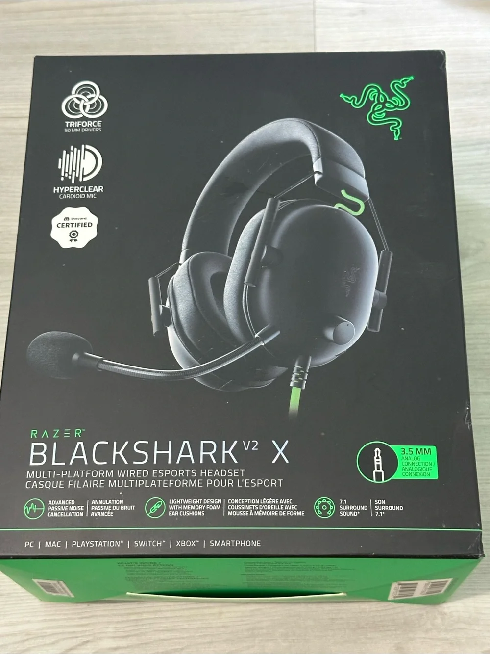 Razer BlackShark V2 X Wired Gaming Headset 3.5mm Black/Green w/ Box NIB